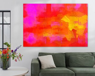 Abstractie in Oranje Roze van Mad Dog Art