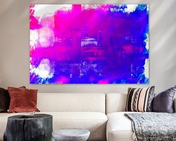 Abstractie in Blauw Roze van Mad Dog Art