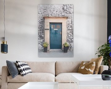 The blue-green cottage door Lower Cliffe, in Peak district, England by Christa Stroo photography