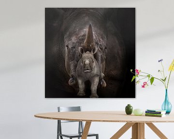 Mother and child, rhino by Bert Hooijer