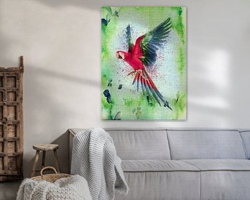 Ara papegaai aquarel schilderij op kalk van Mad Dog Art