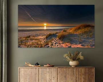 Dunes de plage Paal 15 Texel herbe marrame beau coucher de soleil