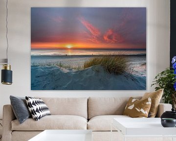 Paal 15 Texel plage de dunes et d'herbe de marais beau coucher de soleil
