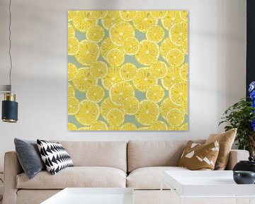 Gelbe Zitronen auf hellgrau. Illustration im Retro-Stil von Dina Dankers