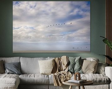 Geese migrating over the Wadden Sea by Rob Boon