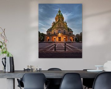 Christus Kerk Mannheim na zonsondergang