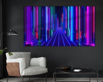 a futuristic background with neon glowing cubes (3d rendering) von Rainer Zapka