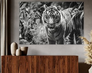 Close-up van een  Sumatraanse tijger in de natuur