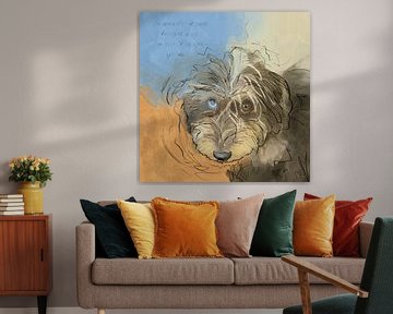 Ziggy, painting of a wire-haired dwarf dachshund. by Hella Maas