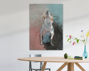 Amy, peinture d'un chien, peinture expressive d'un animal. sur Hella Maas