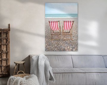 Nostalgische zomer aan het strand in Sussex, Engeland art print - pastel kleuren reisfotografie
