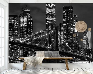 De Brooklyn Bridge en Freedom Tower in New York in zwart-wit van Tux Photography
