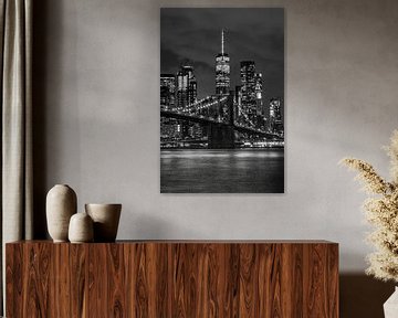 De Brooklyn Bridge en Freedom Tower in New York in zwart-wit van Tux Photography