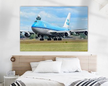 Take-off KLM Boeing 747-400 passagiersvliegtuig.
