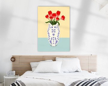 Tulpen in  blauer Delfter Vase von Linda van Moerkerken