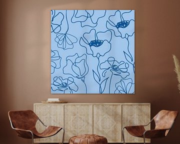 Marché floral scandinave bleu foncé sur bleu clair sur Mad Dog Art