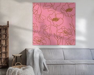 Skandinavischer Blumen Markt Ockergelb auf Pink von Mad Dog Art