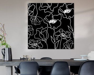 Scandinavische Bloemenmarkt Zwart Wit van Mad Dog Art