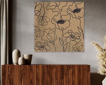 Scandinavische Bloemenmarkt Zwart op Goud Beige van Mad Dog Art