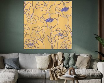 Scandinavian floral market purple on light ocher by Mad Dog Art