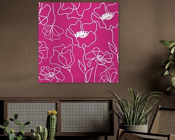 Scandinavische Bloemenmarkt Wit op Roze van Mad Dog Art