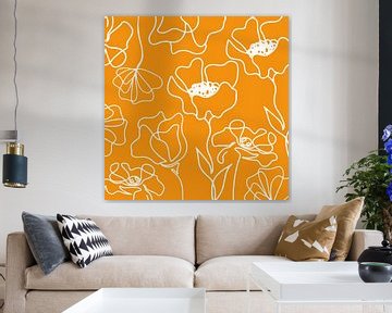 Scandinavische Bloemenmarkt Groen Helder Oranje van Mad Dog Art