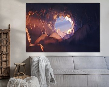 3d rendering of ice cave with sunligh at the end of tunnel by Besa Art