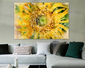 Sonnenblume (abstrakte Kunst, Aquarell) von Art by Jeronimo