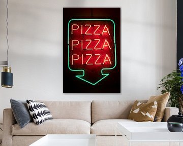 Neon Pizza sign in Soho London UK by Christa Stroo photography