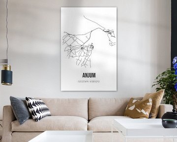 Anjum (Fryslan) | Map | Black and white by Prints of Place