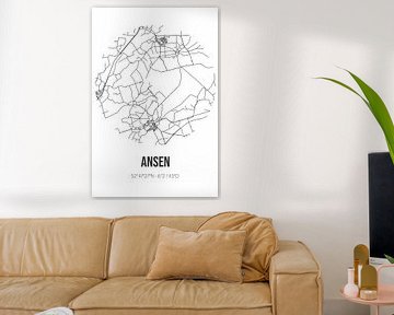 Ansen (Drenthe) | Landkaart | Zwart-wit van MijnStadsPoster