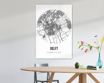 Delft (Zuid-Holland) | Landkaart | Zwart-wit van MijnStadsPoster