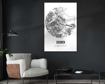 Diemen (Noord-Holland) | Landkaart | Zwart-wit van MijnStadsPoster