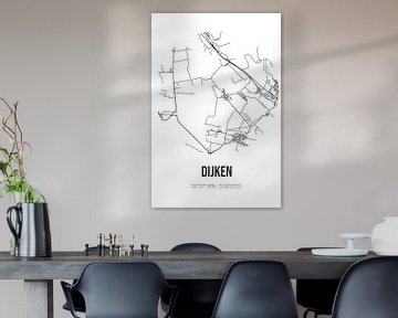 Dijken (Fryslan) | Landkaart | Zwart-wit van Stad & Wand