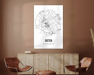 Gieten (Drenthe) | Landkaart | Zwart-wit van MijnStadsPoster