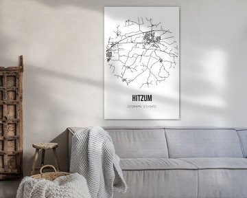 Hitzum (Fryslan) | Landkaart | Zwart-wit van Rezona