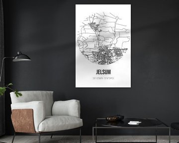Jelsum (Fryslan) | Carte | Noir et blanc sur Rezona