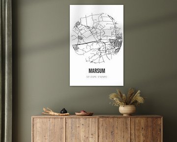 Marsum (Fryslan) | Map | Black and white by Prints of Place