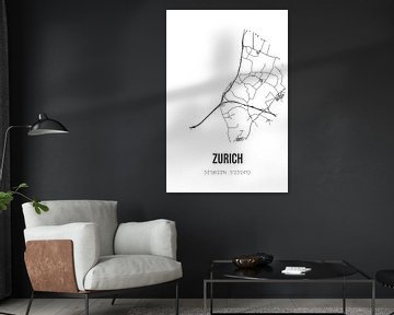Zürich (Fryslan) | Karte | Schwarz-weiß von Rezona