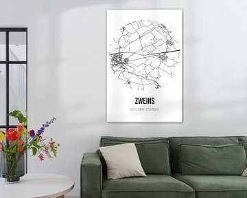Zweins (Fryslan) | Landkaart | Zwart-wit van Rezona