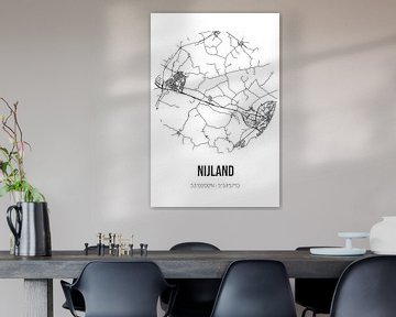 Nijland (Fryslan) | Landkaart | Zwart-wit van Rezona