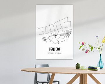Usquert (Groningen) | Landkaart | Zwart-wit van MijnStadsPoster