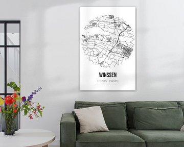 Winssen (Gelderland) | Karte | Schwarz und Weiß von Rezona