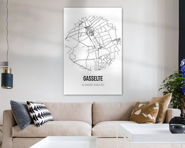 Gasselte (Drenthe) | Landkaart | Zwart-wit van MijnStadsPoster