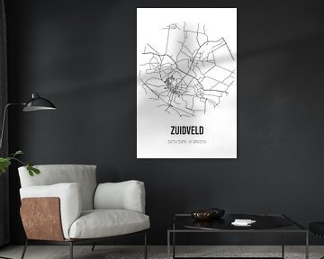 Zuidveld (Drenthe) | Landkaart | Zwart-wit van MijnStadsPoster
