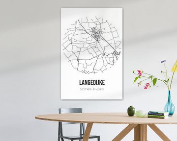 Langedijke (Fryslan) | Map | Black and white by Rezona