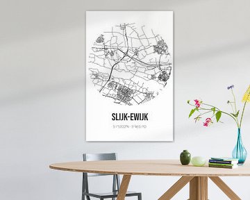 Slijk-Ewijk (Gelderland) | Karte | Schwarz und Weiß von Rezona