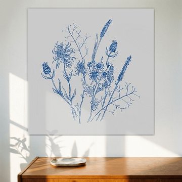 Pen drawing wild flowers and grasses by Emiel de Lange