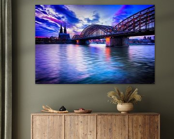 Cologne Cathedral and Hohenzollern Bridge in the evening by marlika art