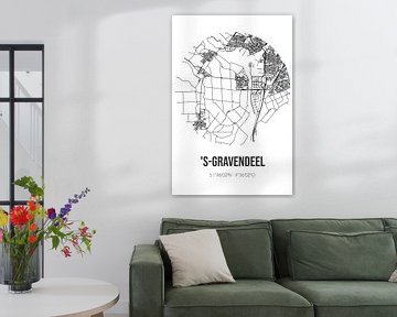 's-Gravendeel (Zuid-Holland) | Landkaart | Zwart-wit van MijnStadsPoster